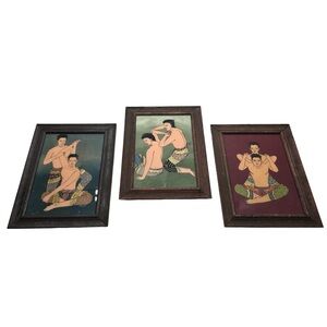 Set of 3 Thai Traditional Massage Art Prints Framed Asian Wall Decor